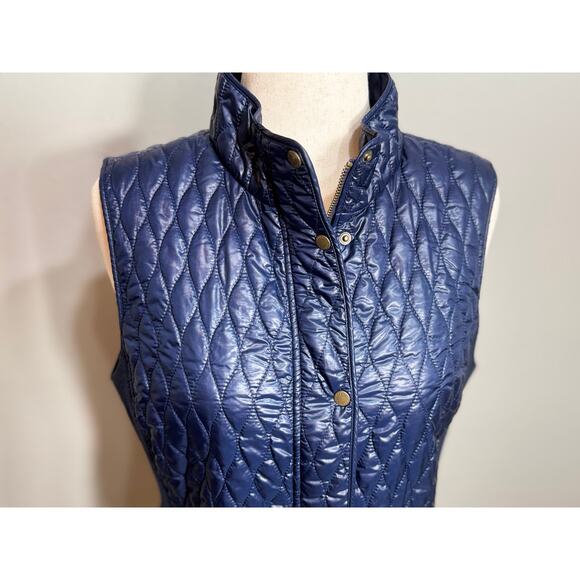 Talbots quilted puffer vest blue knit side panels zip & snap close pockets Sz L - Picture 2 of 11